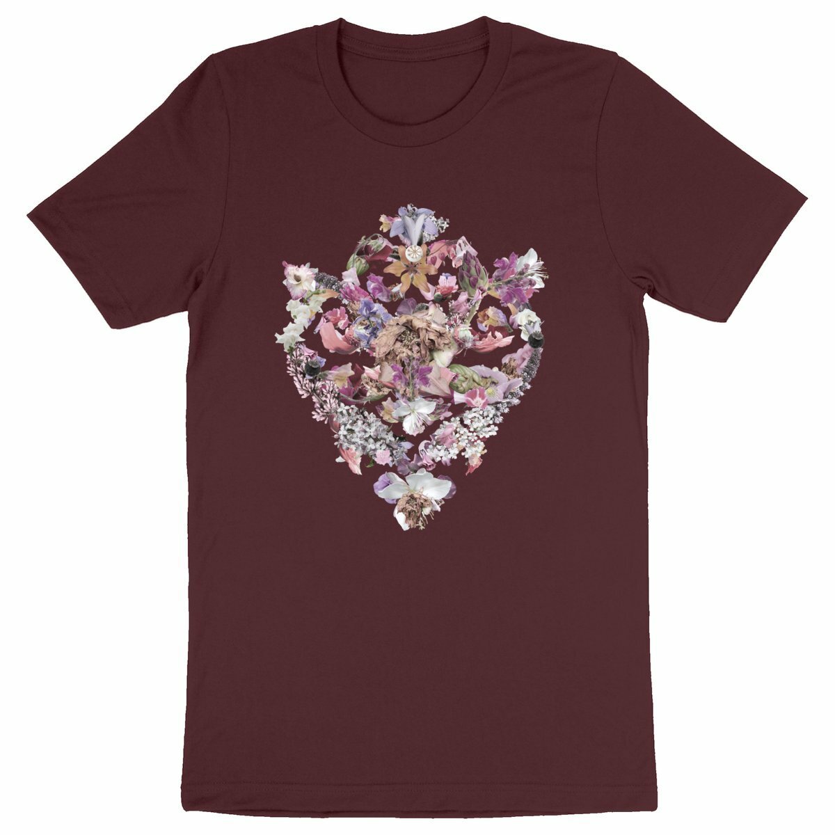 Baroque Bouquet - Burgunder ekologisk t-shirt med barock blommotiv