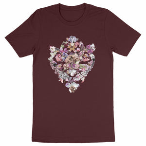 Baroque Bouquet - Burgunder ekologisk t-shirt med barock blommotiv