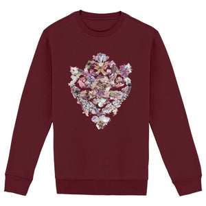 Baroque Bouquet - Ekologisk vinröd unisex sweatshirt med rund hals och ornament med barock blommotiv.