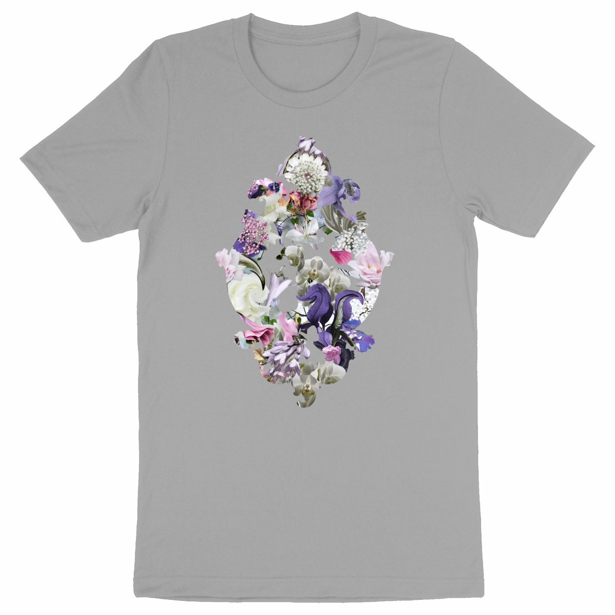 Baroque Swirl - Grå ekologisk t-shirt med barock blommotiv