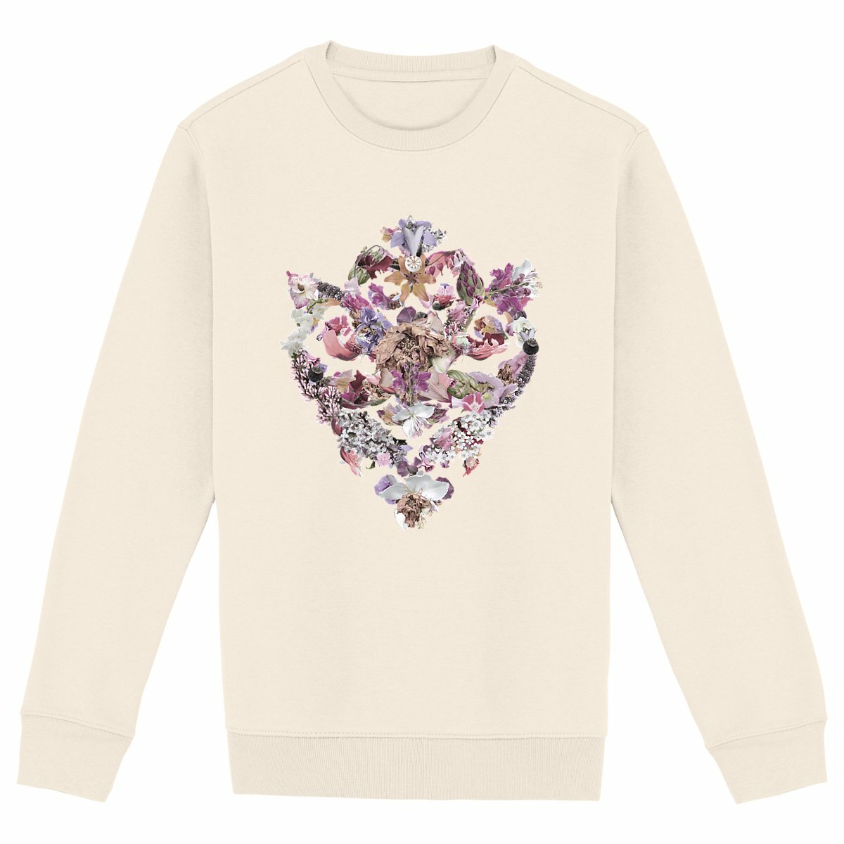 Baroque Bouquet - Ekologisk naturfärgad unisex sweatshirt med rund hals och ornament med barock blommotiv.