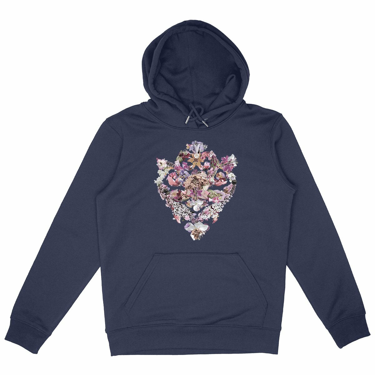 Baroque Bouqet - Marinblå  ekologisk Hoodie med blomstrande motiv i barock stil.