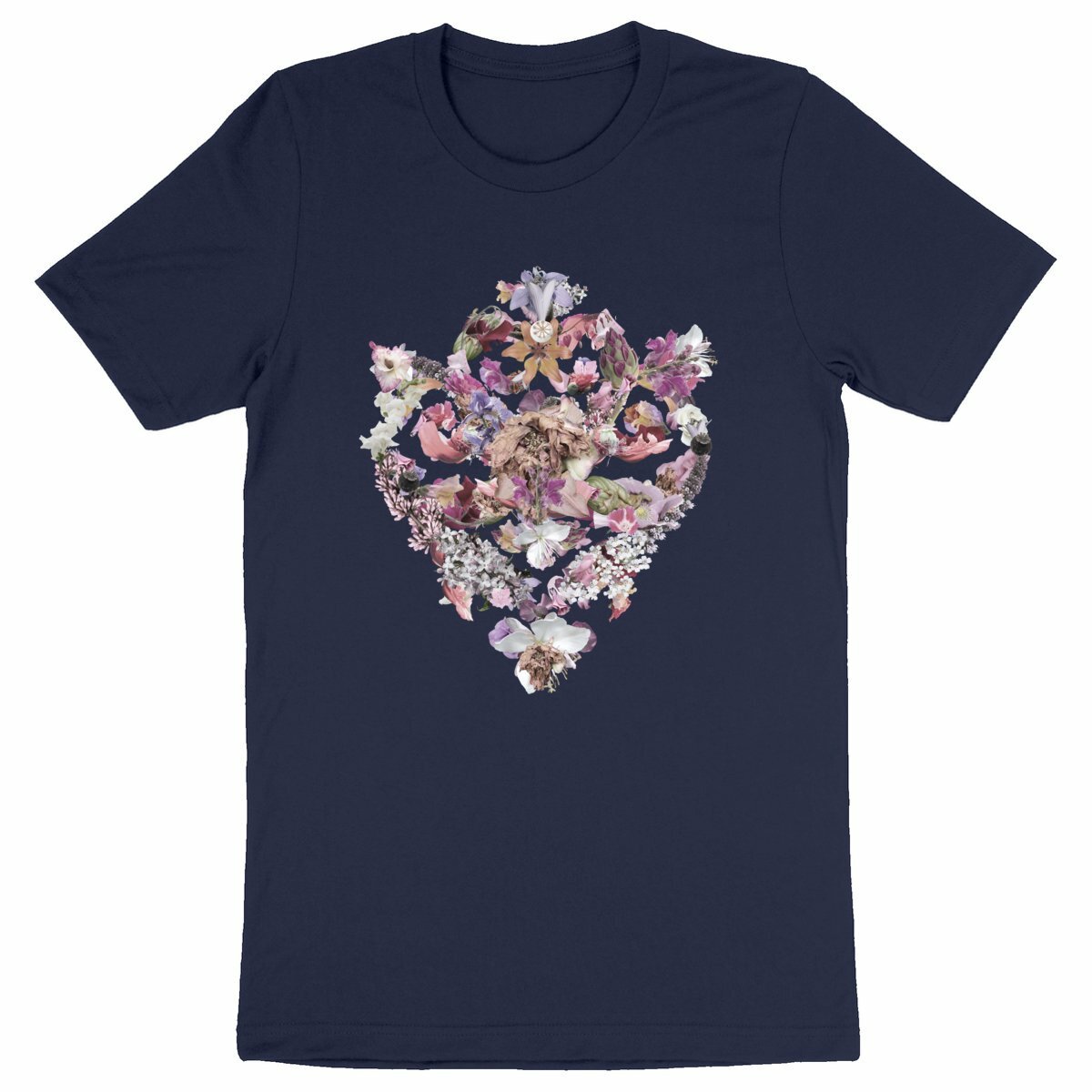 Baroque Bouquet - marinblå ekologisk t-shirt med barock blommotiv