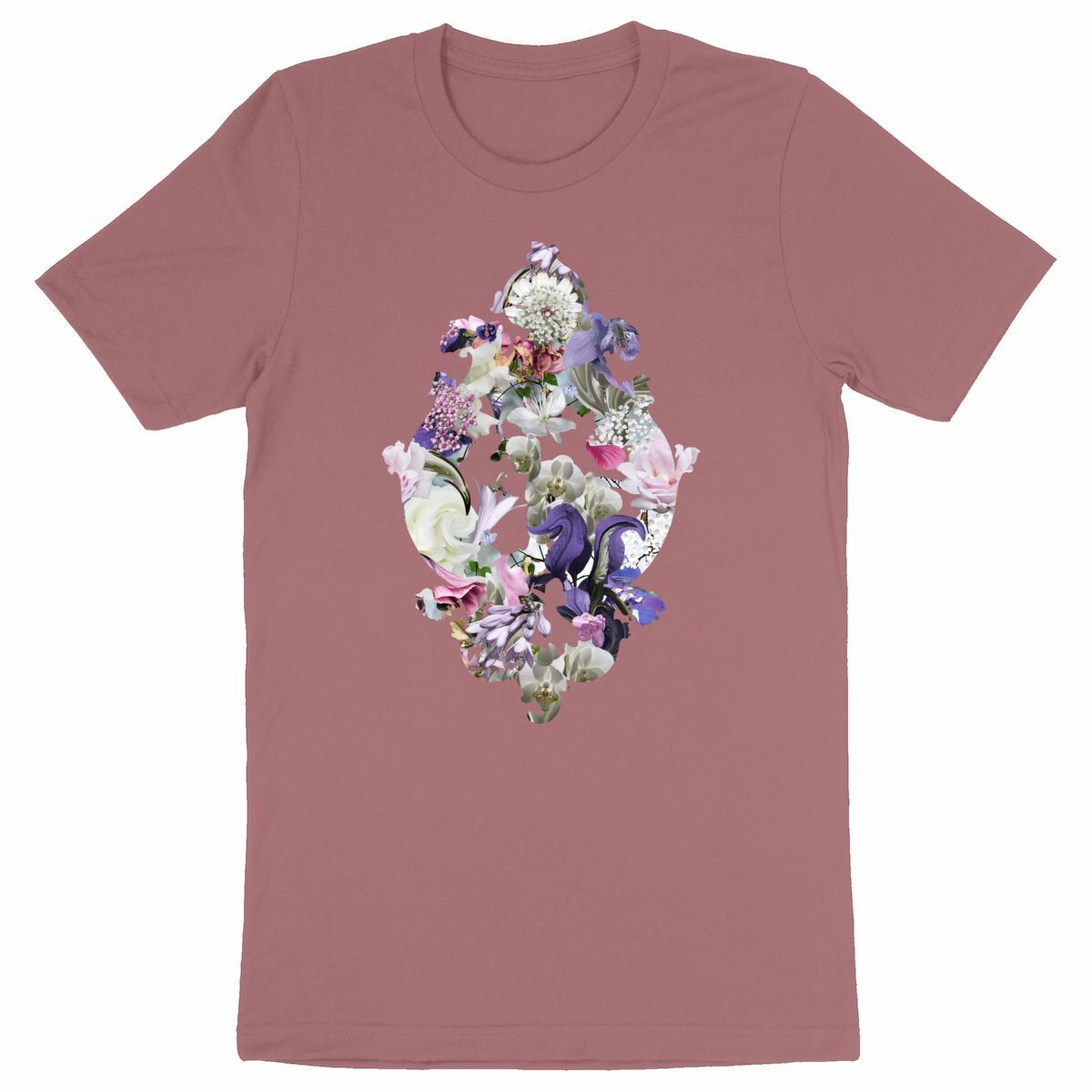 Baroque Swirl - Rosa ekologisk t-shirt med barock blommotiv