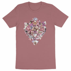 Baroque Bouquet - Mörk rosa ekologisk t-shirt med barock blommotiv