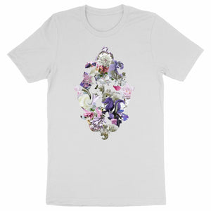 Baroque Swirl - Vit ekologisk t-shirt med barock blommotiv